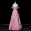 Flower Fairy Blushing Pink Beading Sequins Pearl Rhinestone Appliques Prom Dresses 2026 A-Line / Princess Off-The-Shoulder Short Sleeve Backless Floor-Length / Long Formal Dresses