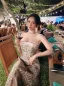 Fashion Clover Green Floral Prom Dresses 2022 A-Line / Princess Strapless Sleeveless Backless Tea-length Prom Formal Dresses