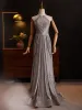 Sexy Silver Glitter Sequins With Shawl Evening Dresses 2024 Trumpet / Mermaid Halter Sleeveless Floor-Length / Long Evening Party Formal Dresses