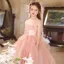 Chic / Beautiful Blushing Pink Beading Birthday Flower Girl Dresses 2025 Ball Gown Scoop Neck Sleeveless Backless Tea-length Tulle