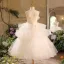 Lovely White Cascading Ruffles Appliques Birthday Flower Girl Dresses 2025 Ball Gown Scoop Neck Sleeveless Backless Floor-Length / Long