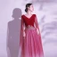 Vintage / Retro Burgundy Glitter Sequins Prom Dresses 2024 A-Line / Princess V-Neck 1/2 Sleeves Backless Floor-Length / Long Prom Formal Dresses