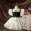 Elegant Dark Green Pearl Lace Short Birthday Flower Girl Dresses 2022 Ball Gown Scoop Neck Puffy Short Sleeve Flower Girl Dresses