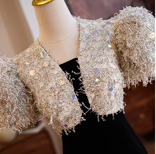 Trendy Black Sequins Tassels Mermaid Evening Gown JTE554 main image 1