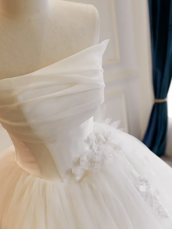 High End Weiß Handgefertigt Applikationen Spitze Blumen Brautkleider / Hochzeitskleider 2026 Ballkleid Bandeau Ärmellos Rückenfreies Lange