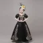 Vintage / Retro Medieval Black Flower Girl Dresses 2024 3D Lace Floral V-Neck Short Sleeve Floor-Length / Long A-Line / Princess Cosplay Prom Wedding Party Dresses