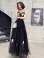 Chic / Beautiful Black Prom Dresses 2022 A-Line / Princess Spaghetti Straps Lace Flower Sleeveless Backless Floor-Length / Long Prom Formal Dresses