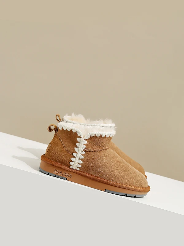 Comfortable Winter Brown Suede Snow Boots 2024 Street Wear Leather Round Toe Womens Boots