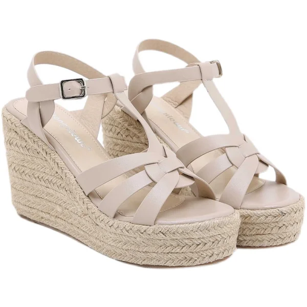 Romain Été Noire Tresser Sandales Femme 2022 Vêtement de rue T-Strap 10 cm Compensées Peep Toes / Bout Ouvert Sandales