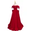 Chic / Beautiful Burgundy Prom Dresses 2022 A-Line / Princess Satin Off-The-Shoulder Bow Short Sleeve Backless Floor-Length / Long Prom Formal Dresses