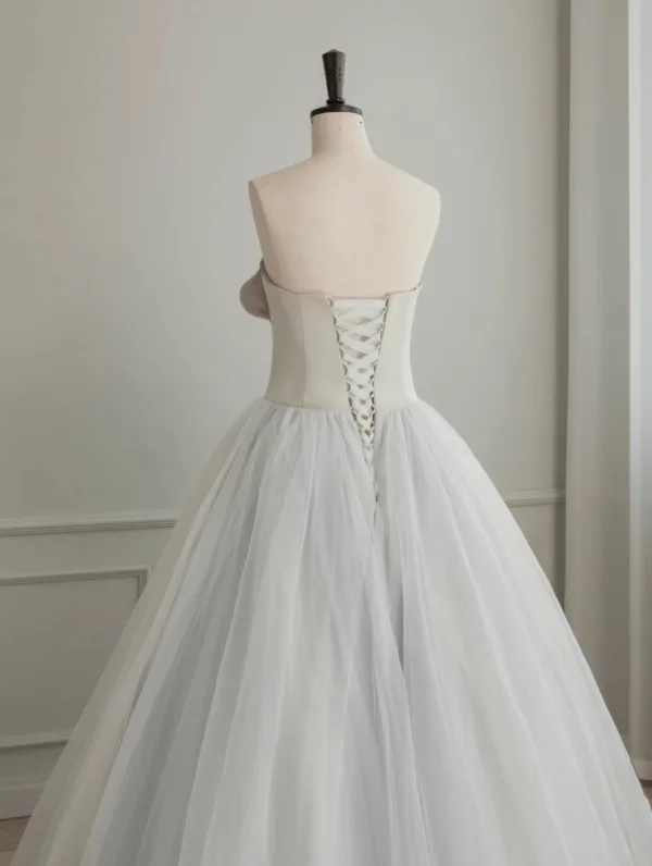 Chic / Beautiful Grey Pearl Sequins Bow Prom Dresses 2023 Ball Gown Strapless Sleeveless Backless Floor-Length / Long Prom Formal Dresses