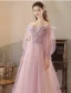 Schöne Lavendel Pailletten Ballkleider 2024 A Linie Off Shoulder Lange Ärmel Rückenfreies Lange Ball Festliche Kleider