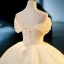 Elegant Champagne Appliques Prom Dresses 2023 Ball Gown Off-The-Shoulder Short Sleeve Backless Floor-Length / Long Prom Formal Dresses