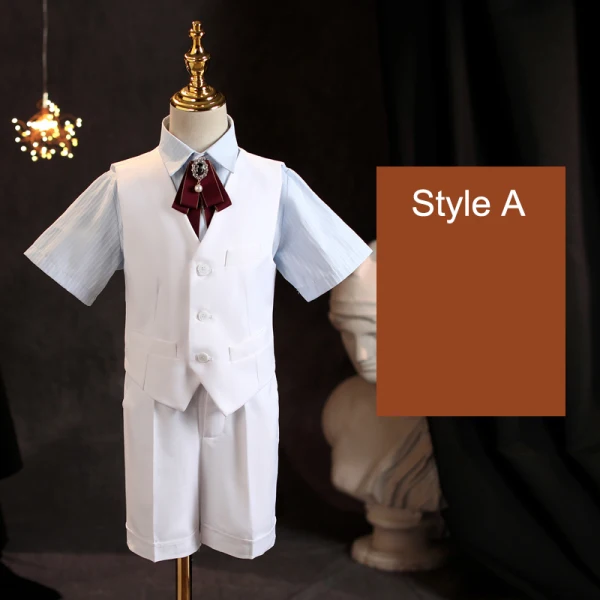 Fashion White Birthday 4-piece Long Sleeve Boys Wedding Suits 2023 Coat Pants Shirt Tie