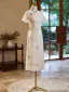 Style Chinois Blanche Impression Longue Cheongsam 2024 Princesse Col Haut Manches Courtes