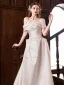 Elegant White Satin Bow Wedding Dresses 2025 A-Line / Princess Off-The-Shoulder Short Sleeve Backless Floor-Length / Long Prom Wedding Dresses