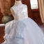 Chinese style Sky Blue Beading Pearl Sequins Birthday Flower Girl Dresses 2024 Ball Gown High Neck Sleeveless Floor-Length / Long Flower Girl Dresses