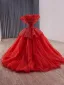 Luxury / Gorgeous Red Glitter Handmade  Beading Sequins Wedding Dresses 2025 Ball Gown Spaghetti Straps Short Sleeve Backless Chapel Train Wedding