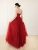 Chic / Beautiful Red Prom Dresses 2024 A-Line / Princess Off-The-Shoulder Sleeveless Backless Floor-Length / Long Prom Formal Dresses