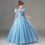 Cinderella Charming Pool Blue Star Sequins Flower Girl Dresses 2022 Ball Gown Scoop Neck Lace Butterfly Short Sleeve Floor-Length / Long Flower Girl Dresses