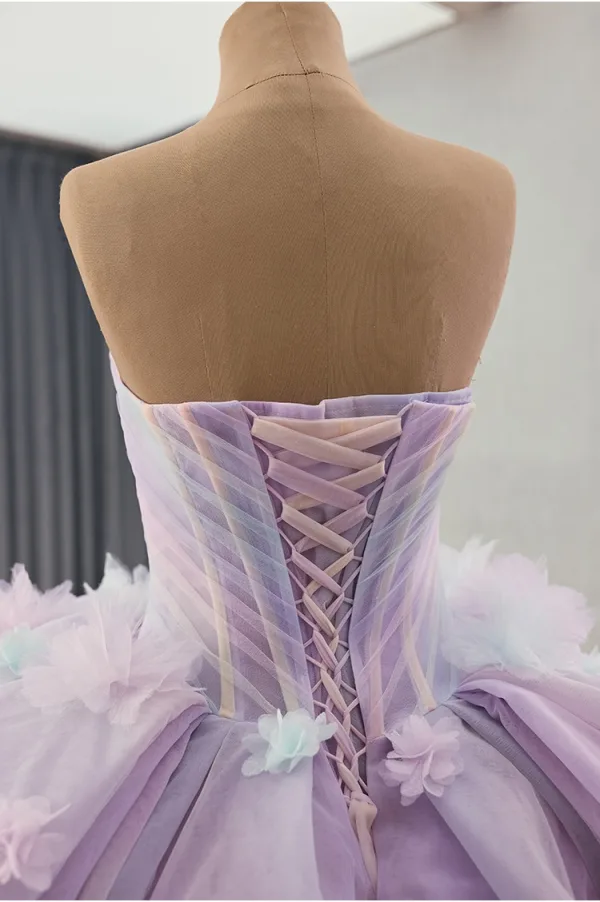 Luxus / Herrlich Lavendel Applikationen Ballkleider 2025 Ballkleid Bandeau Kurze Ärmel Rückenfreies Hof-Schleppe Ball Festliche Kleider