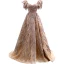 Luxe Scintillantes Doré Fait main Perlage Paillettes Robe De Bal 2022 Princesse Encolure Carrée Manches Courtes Dos Nu Train De Balayage Promo Robe De Ceremonie