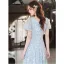 Sparkly Sky Blue Sequins Evening Dresses 2022 A-Line / Princess Scoop Neck Short Sleeve Floor-Length / Long Evening Party Formal Dresses