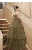 High-end Fashion Clover Green Pleated Evening Dresses 2023 A-Line / Princess Strapless Sleeveless Evening Party Floor-Length / Long Formal Dresses