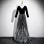 Chic / Beautiful Black Sequins Prom Dresses 2025 A-Line / Princess V-Neck Long Sleeve Backless Floor-Length / Long Prom Formal Dresses