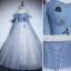 Charmant Himmelblau Perlenstickerei Pailletten Ballkleider 2023 A Linie Off Shoulder Kurze Ärmel Rückenfreies Lange Ball Festliche Kleider