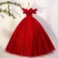 Élégant Rouge Perlage Paillettes Noeud Robe De Bal 2023 Robe Boule De l'épaule Manches Courtes Dos Nu Longue Promo Robe De Ceremonie