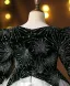 Vintage / Retro Black Glitter Birthday Flower Girl Dresses 2025 Ball Gown Square Neckline Puffy Long Sleeve Floor-Length / Long