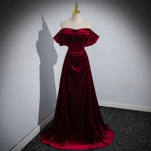 Schöne Burgunderrot Velour Ballkleider 2023 Ballkleid Bandeau Ärmellos Rückenfreies Lange Ball Festliche Kleider