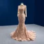 Sparkly Champagne Beading Pearl Sequins Evening Dresses 2022 Trumpet / Mermaid High Neck Long Sleeve Court Train Evening Party Formal Dresses
