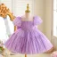 Bling Bling Sky Blue Sequins Birthday Short Flower Girl Dresses 2025 Ball Gown Scoop Neck Puffy Short Sleeve Tulle