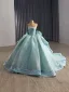 Luxury / Gorgeous Mint Green Handmade  Glitter Sequins Beading Prom Dresses 2025 Ball Gown Strapless Sleeveless Backless Bow Royal Train Formal Dresses
