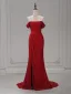 Evening Dresses Formal Dresses Evening Dresses  Burgundy Crossed Straps Backless Glitter Split Front Sweep Train Polyester Off-The-Shoulder Fall Spring Summer Evening Party Short Sleeve Trumpet / Mermaid