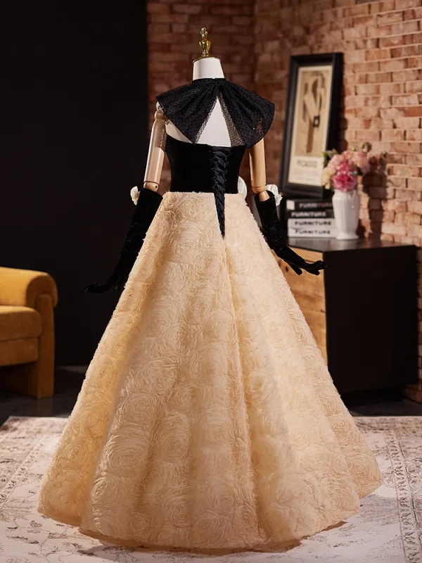 Mode Champagner Applikationen Rüschen Ballkleider 2024 Ballkleid Bandeau Ärmellos Rückenfreies Schleife Lange Ball Festliche Kleider