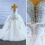 Luxe Blanche Fait main Perlage Faux Diamant Perle Paillettes Robe De Mariée 2022 Trompette / Sirène De l'épaule Manches Courtes Dos Nu Cathedral Train Mariage