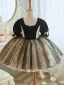 Chic / Beautiful Black Lace Flower Printing Short Birthday Flower Girl Dresses 2023 Ball Gown Scoop Neck Short Sleeve Backless Tulle