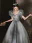 Chic / Beautiful Grey Sequins Prom Dresses 2026 A-Line / Princess V-Neck Puffy Short Sleeve Backless Floor-Length / Long Formal Dresses