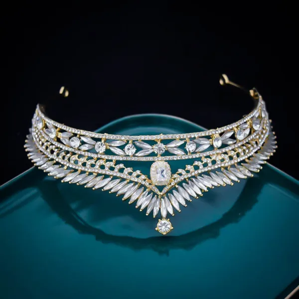 Vintage / Originale Doré Faux Diamant Alliage Mariage Tiare 2022 Accessoire Cheveux Mariage