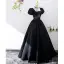 Audrey Hepburn Style Black Prom Dresses 2022 Ball Gown Square Neckline Puffy Short Sleeve Backless Floor-Length / Long Prom Formal Dresses