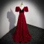 Bling Bling Burgundy Sequins Evening Dresses 2023 A-Line / Princess V-Neck Bow Short Sleeve Backless Floor-Length / Long Evening Party Formal Dresses