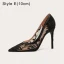 Elegante Rosa Spitze Blumen Durchsichtige Brautschuhe 2022 Leder 3 cm Stilettos Spitzschuh Hochzeit Pumps Hochhackige