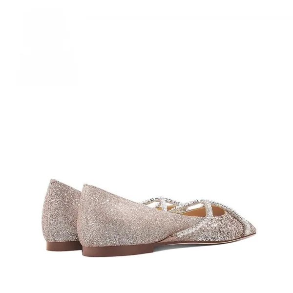 Sparkly Champagne Leather Flat Pointed Toe Wedding Shoes 2026 Wedding