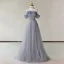 Chic / Beautiful Lavender Beading Evening Dresses 2023 A-Line / Princess Off-The-Shoulder Short Sleeve Backless Floor-Length / Long Evening Party Formal Dresses