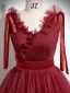 Chic / Beautiful Burgundy Floor-Length / Long Prom Dresses 2024 Ball Gown V-Neck Sleeveless Backless Prom Formal Dresses