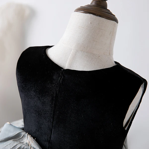 Chic / Beautiful Black Suede Birthday Flower Girl Dresses 2022 Ball Gown Scoop Neck Sleeveless Bow Floor-Length / Long Flower Girl Dresses