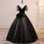 Chic / Beautiful Black Beading Sequins Prom Dresses 2023 Ball Gown V-Neck Bow Short Sleeve Backless Floor-Length / Long Prom Formal Dresses